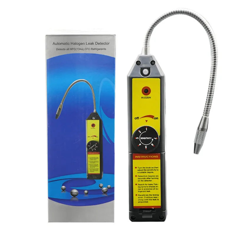 WJL-6000 electronic halogen refrigerant leak detector with extended probe on workbench