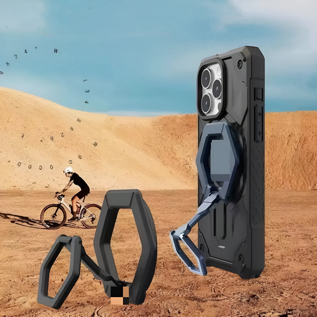 Retractable UAG magnetic phone holder fastened ring in black TPU PC hard case