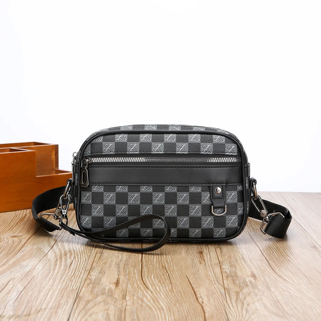 Geometric pattern men's messenger bag in PU material with shoulder strap and handheld option