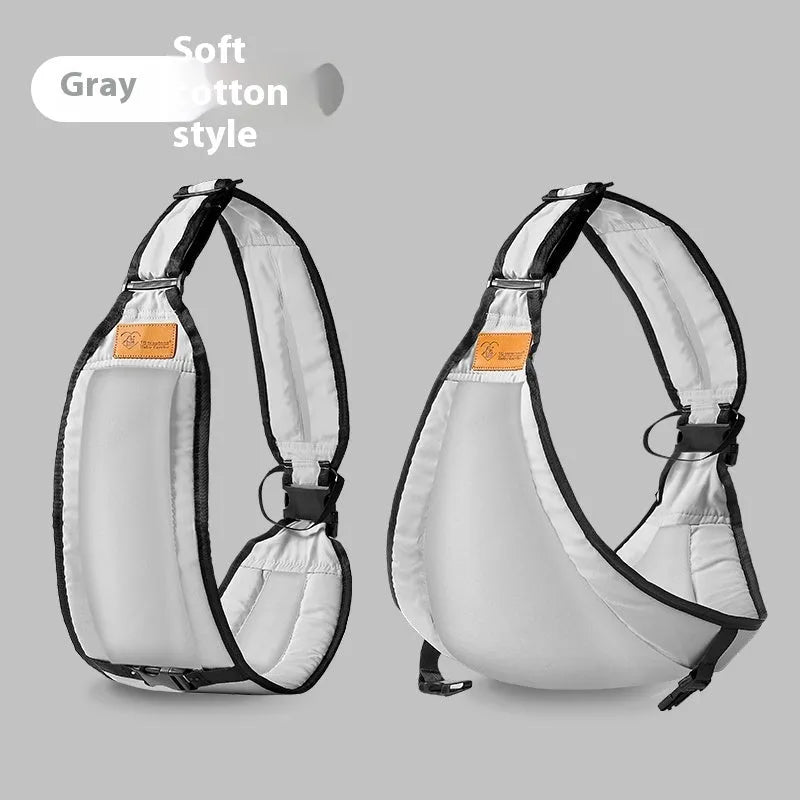 Cloth baby carrier waist stool for infants and toddlers, shown in grey colour.