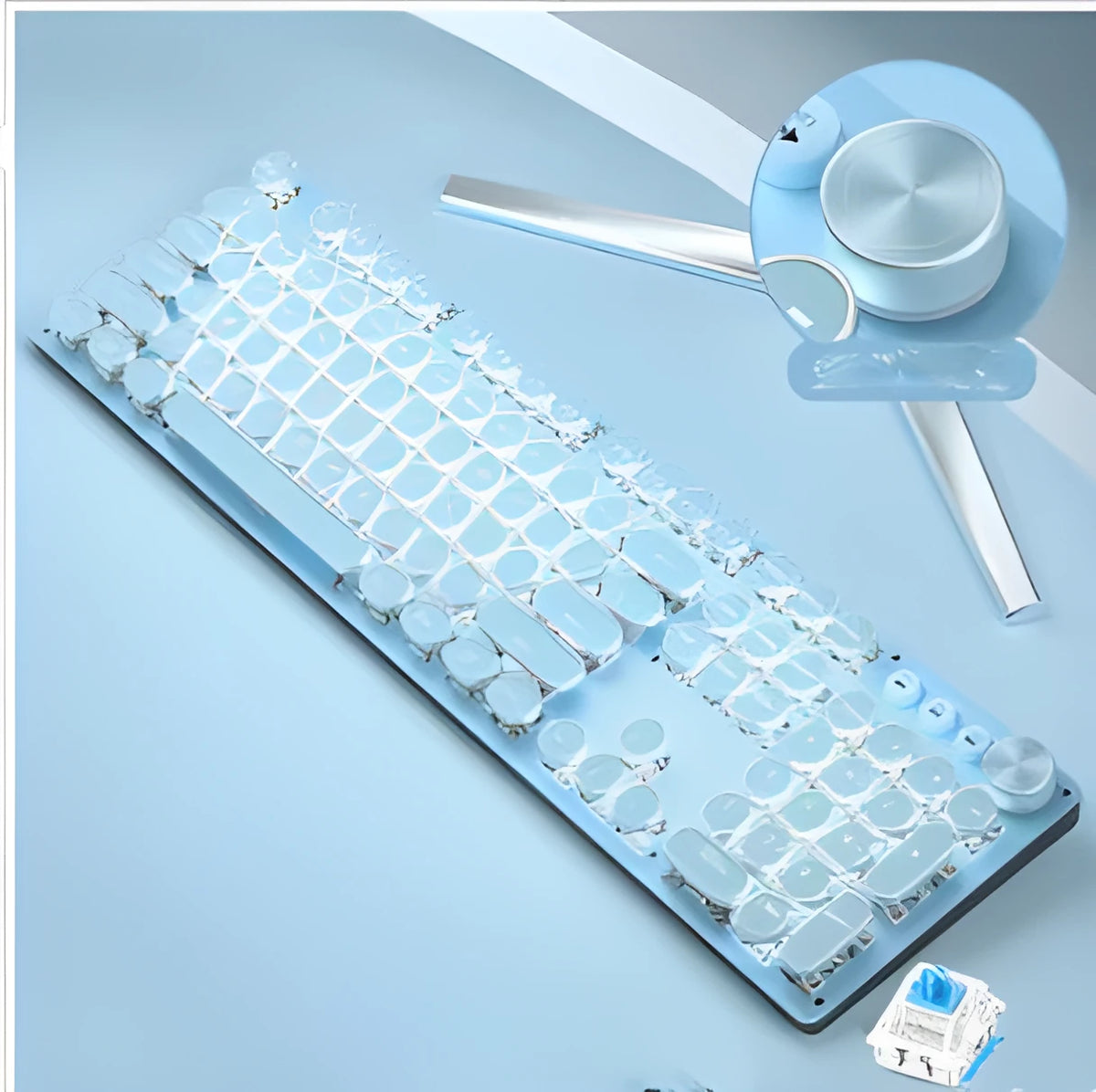Blue retro punk mechanical keyboard and wired mouse set with backlight and USB cable