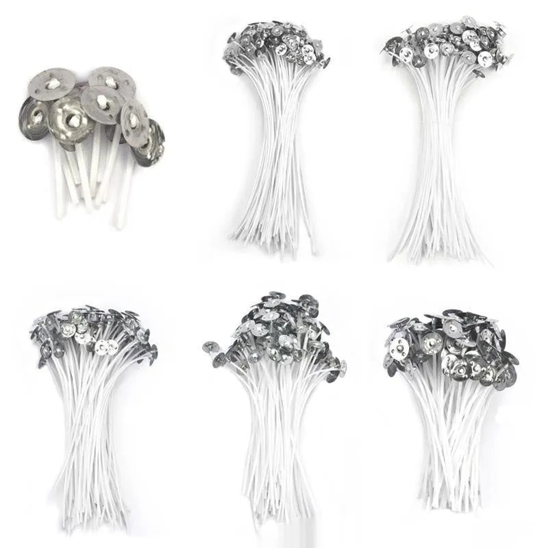 White cotton candle wicks showing three different lengths for DIY candle making projects