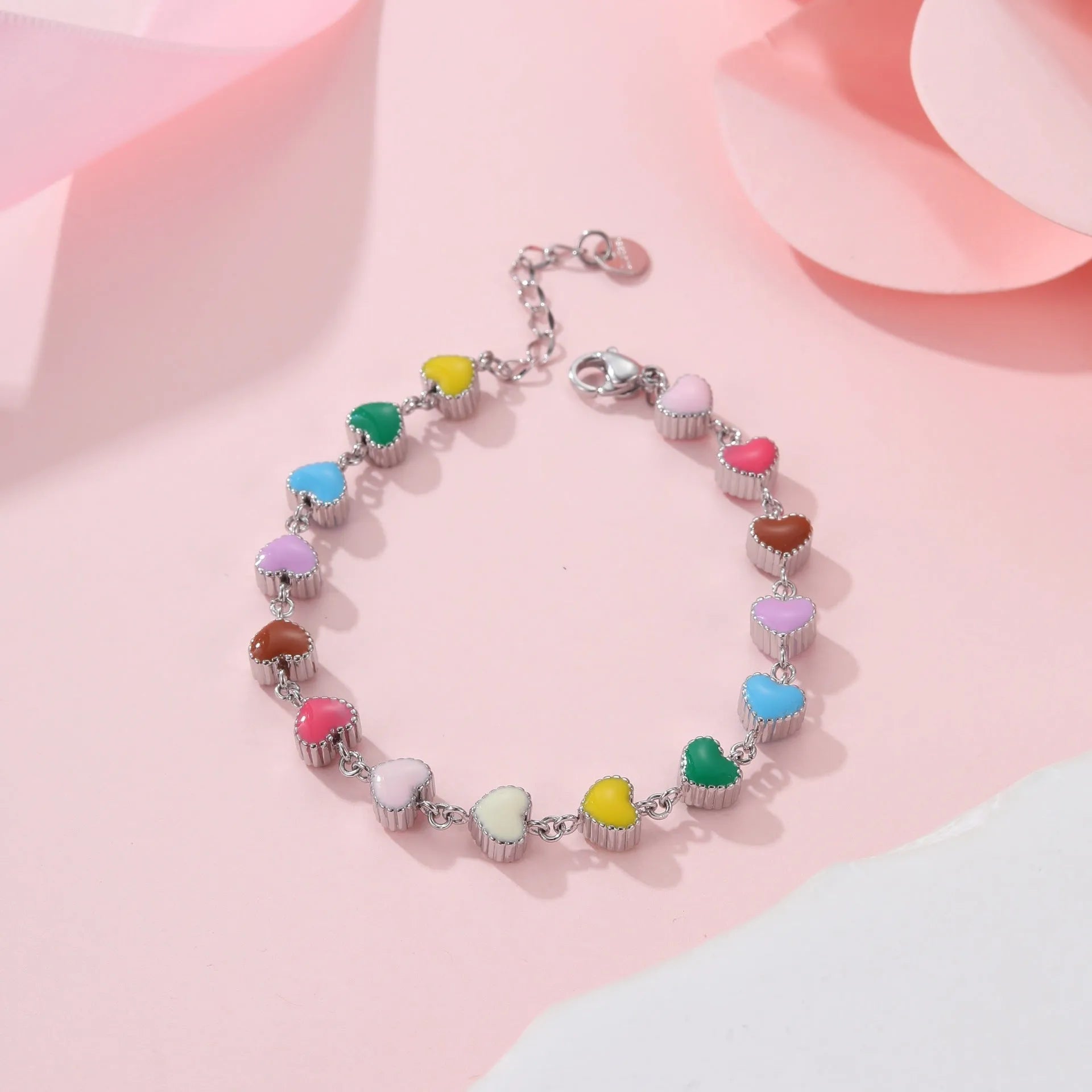 Women's love heart-shaped 18K stainless steel bracelet with gold or steel electroplated finish