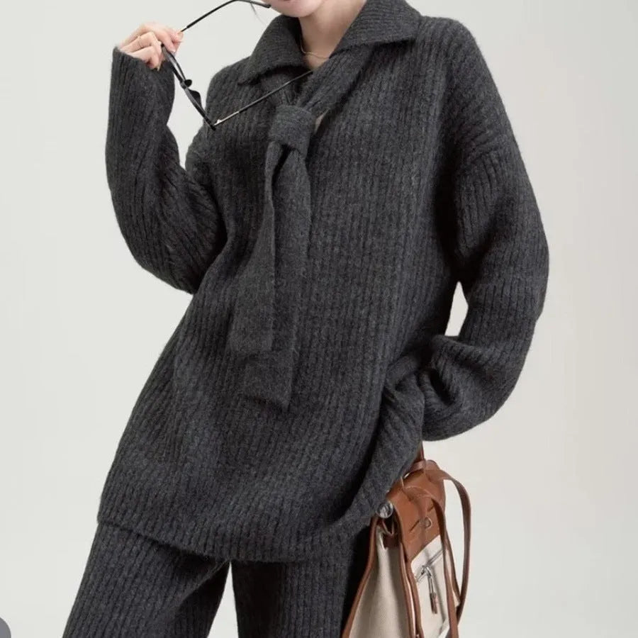 Women's imitation cashmere sweater suit two-piece set with knit top and trousers