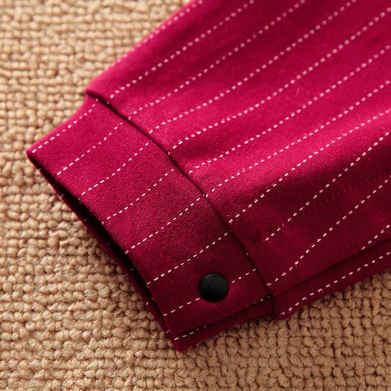 Wine red cotton baby boy romper with long sleeves and single-breasted closure for spring and autumn wear