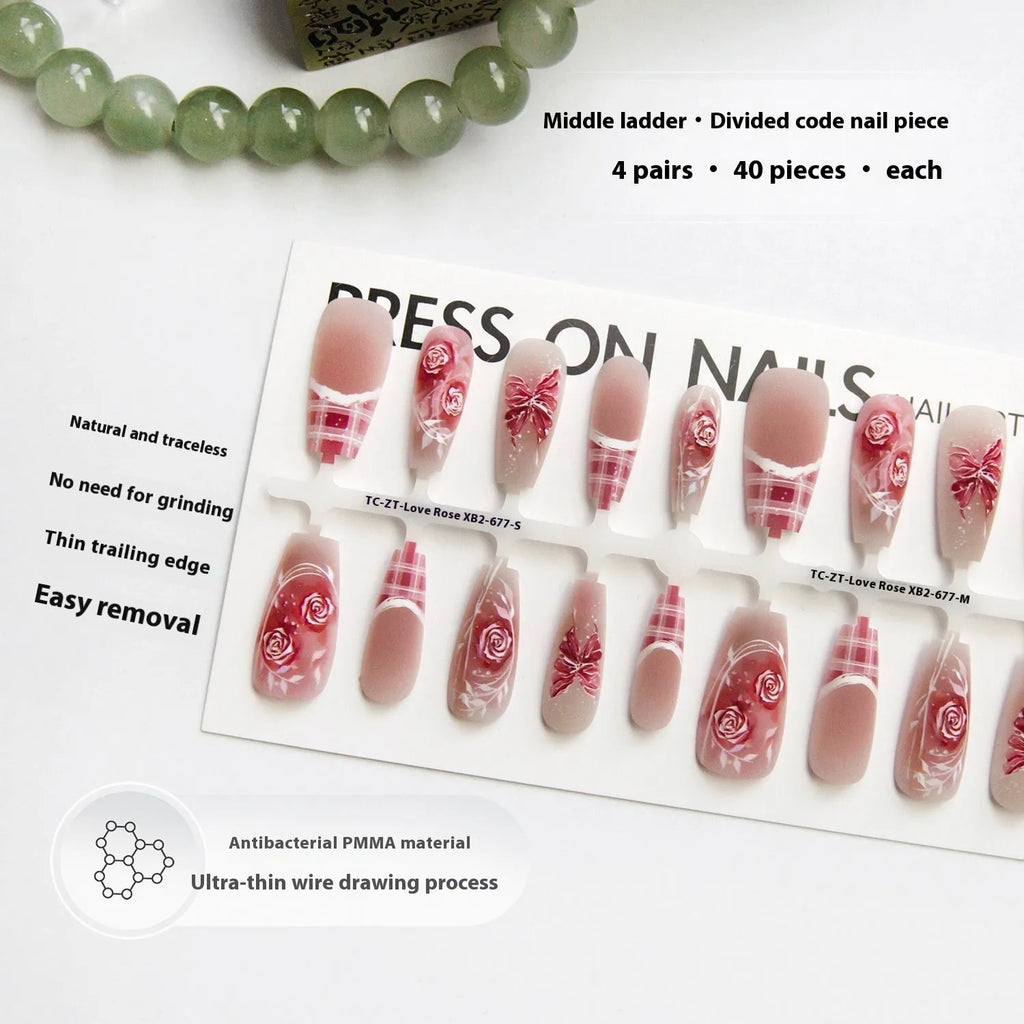Retro French ballet nail stickers Love Rose colour ultra-thin seamless set 40 pieces