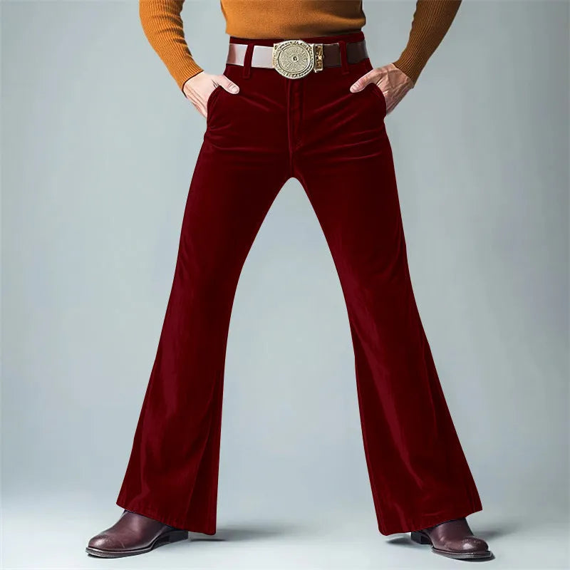 Men's gold velvet slim flared suit trousers in multiple colours for banquet and light business occasions