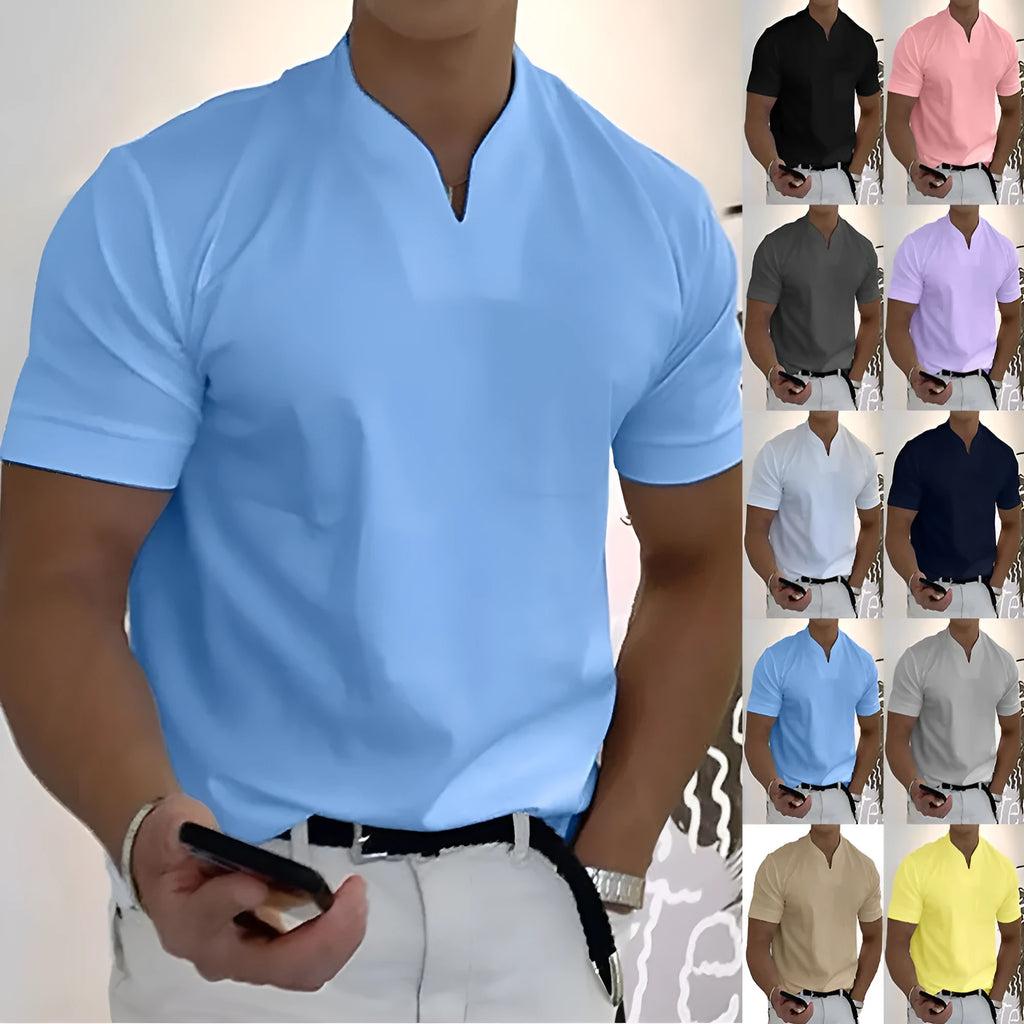 Men's plus size summer short sleeve shirt in khaki with front pocket stand collar loose fit