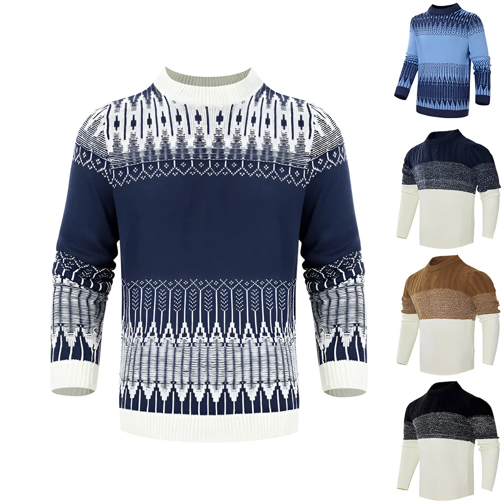 Men's knitted long-sleeved pullover sweater for winter in various sizes and styles.