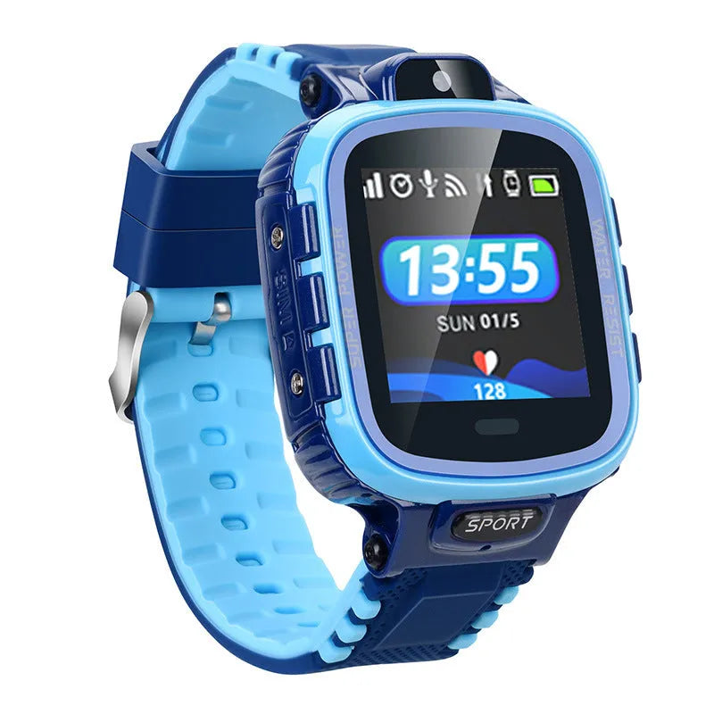 Children's phone watch with 1.44in touch screen, GPS and camera, 35x42x15mm, pink blue black