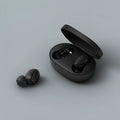 Redmi AirDots Black true wireless Bluetooth earbuds and charging case.