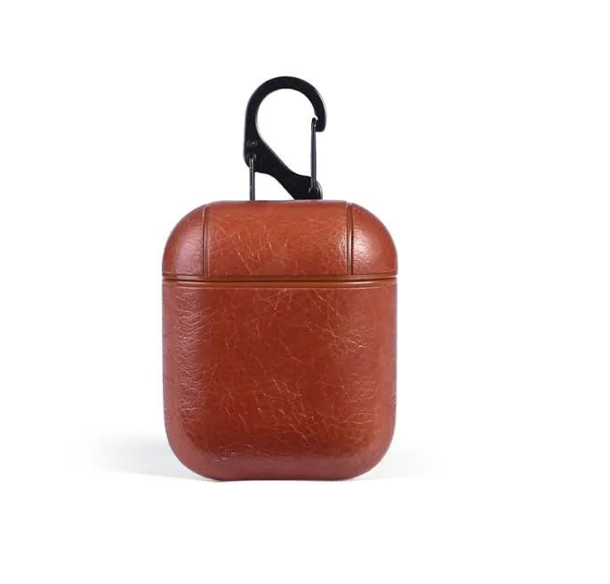 Genuine leather protective case for Apple Airpods in black, brown, light brown, and red colour options