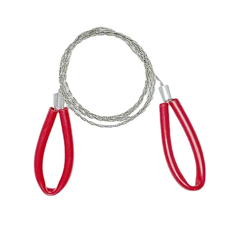 Outdoor survival steel wire saw with leather case in black colour showing 70cm length