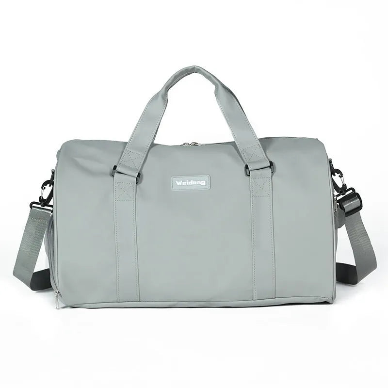 Portable large capacity Oxford cloth swimming bag in gray with 36-55L capacity and polyester lining.