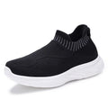 Women striped flat sneakers lightweight breathable slip on shoes PU outsole Black