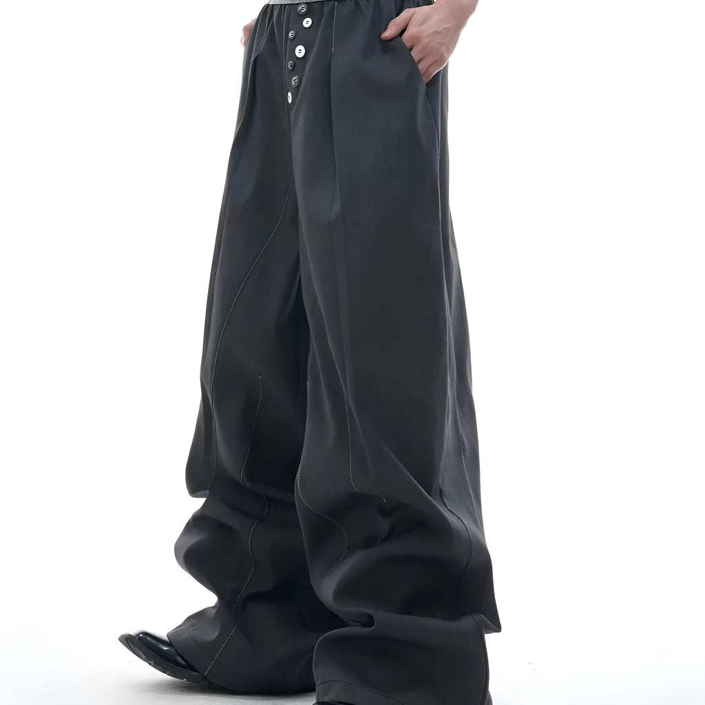 Straight-leg suit pants with button detail on leg in black or grey colour