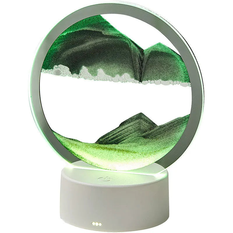 Creative gift quicksand lamp with acrylic lampshade and touch switch showing flowing sand painting in colourful light