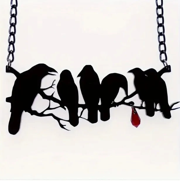 Black crow necklace with cross chain design for gothic alternative fashion jewellery