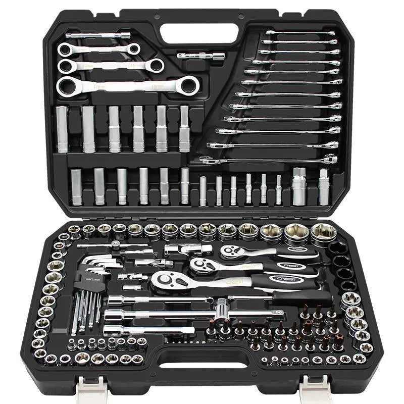 Auto repair multifunctional tool set with 150-piece flying socket wrenches, upgraded curved handle 72 teeth, black finish