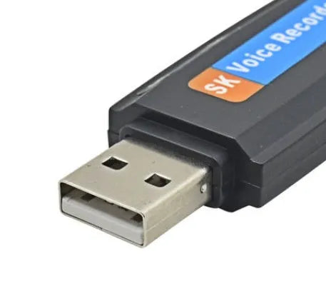 Black and white USB flash drive with voice recording function showing 70mm length