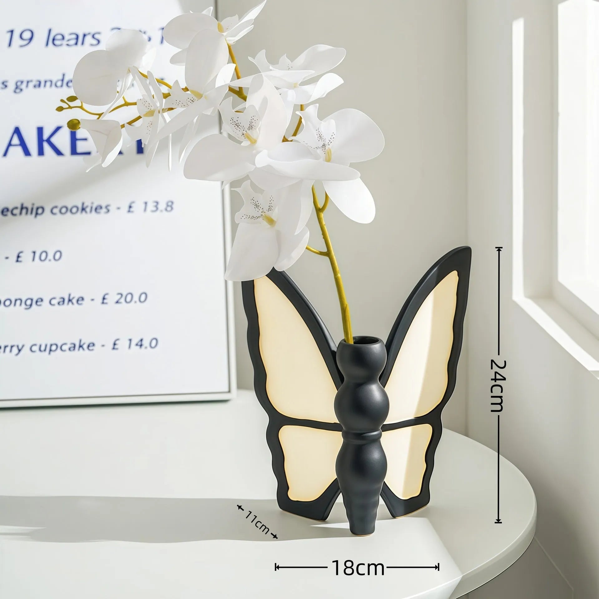 Ceramic butterfly vase and matching tissue box set with waterproof lightweight luxury design