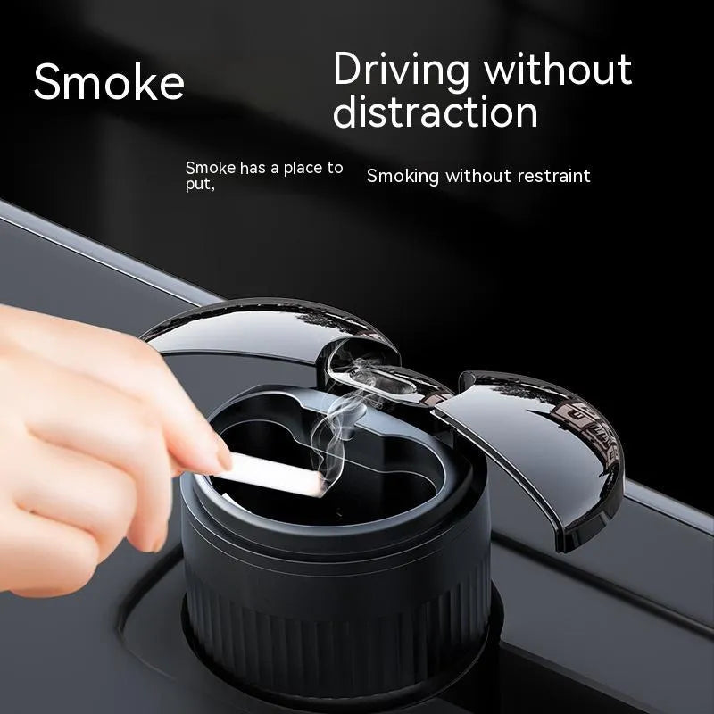 Compact metal smart car ashtray with lid in choice of colours for vehicle and home use.
