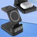 Black magnetic three-in-one 15W wireless charger with clock, Type-C interface, 106x72x112mm