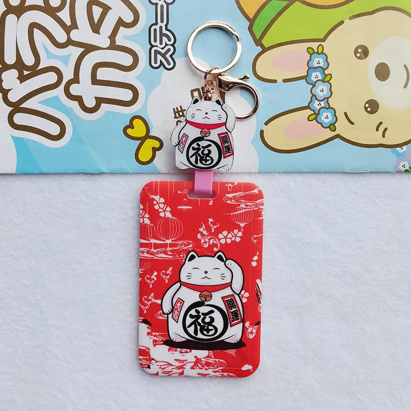 Lucky Cat cartoon-themed plastic card sleeve with a decorative ferrule pendant.