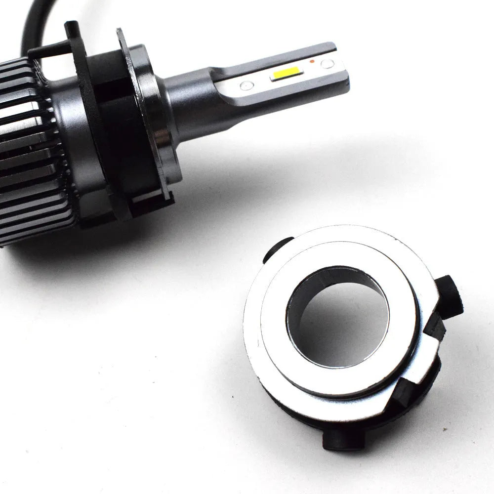 Black ABS plastic car LED headlight card holder measuring 3.8 by 3.7 by 1 centimetres.