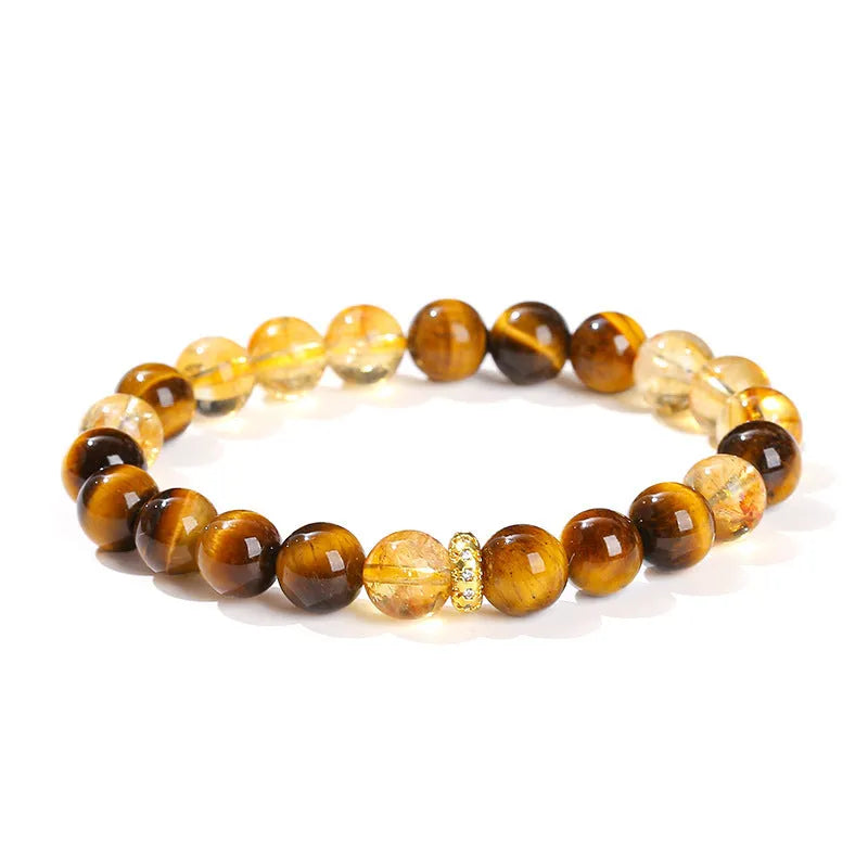 Natural yellow tiger stone mixed yellow tower crystal bracelet round beads 8mm women's handmade jewellery