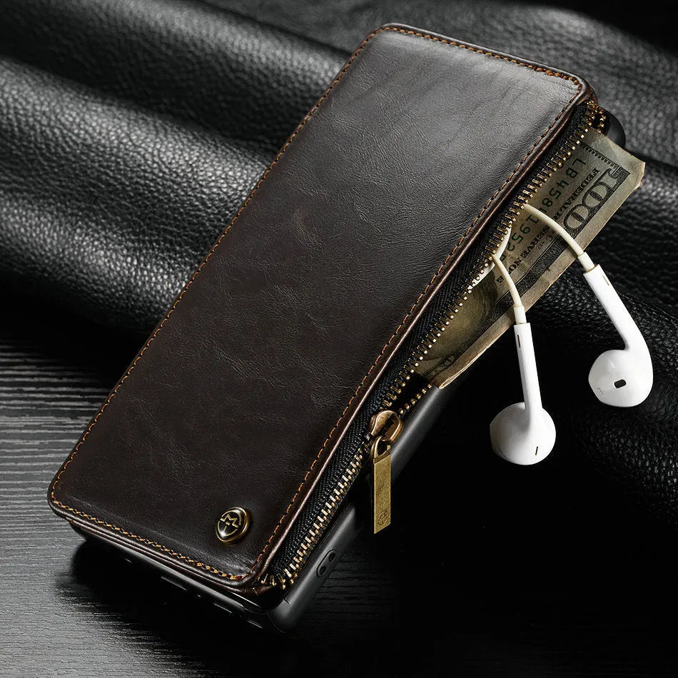 Samsung Galaxy Note9 flip phone case in black PU leather with magnetic closure