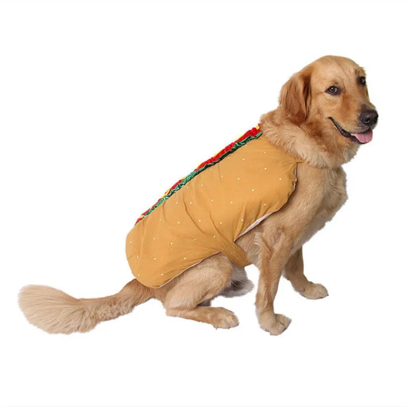 Pet dog or cat in a hot dog sandwich costume with magic stickers, XS to XXL sizes
