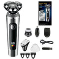 USB rechargeable beard scraper with digital LED display on a five-in-one base bracket.