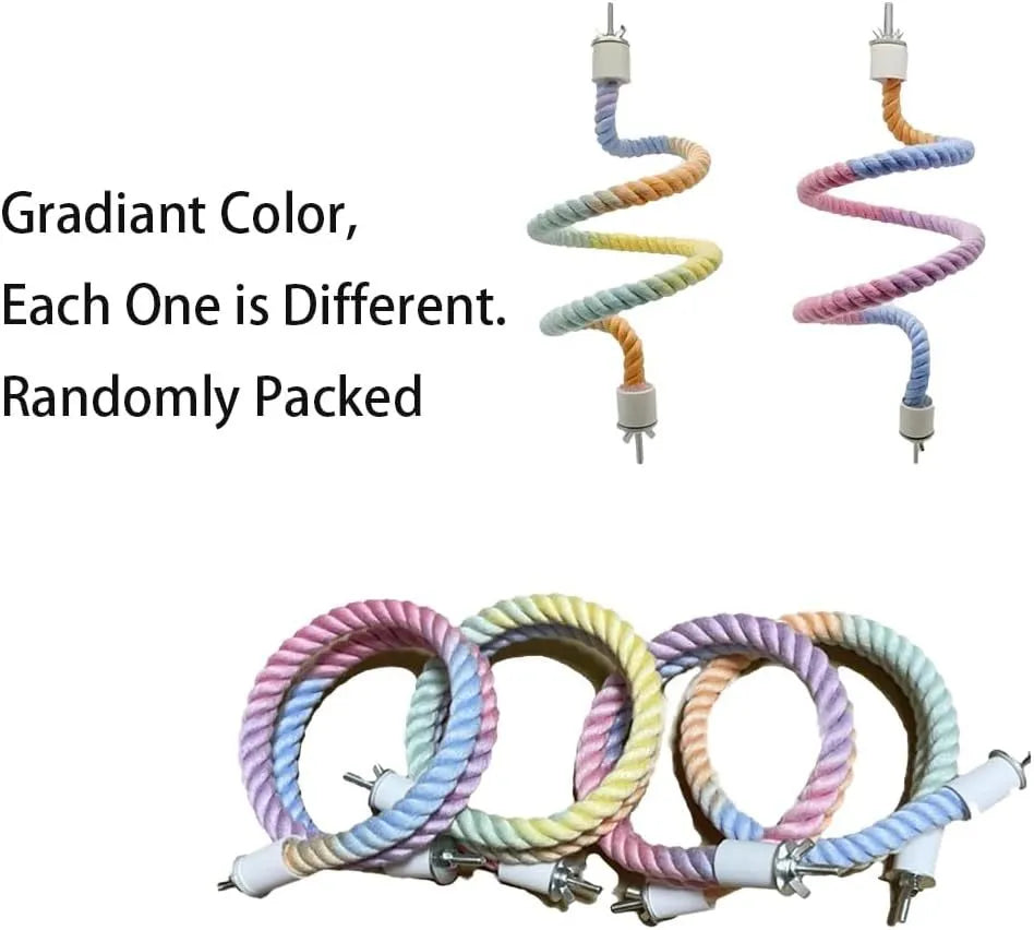 Gradient bendable bird rope perch set with U-shaped perch, long rope and circular swing in a birdcage