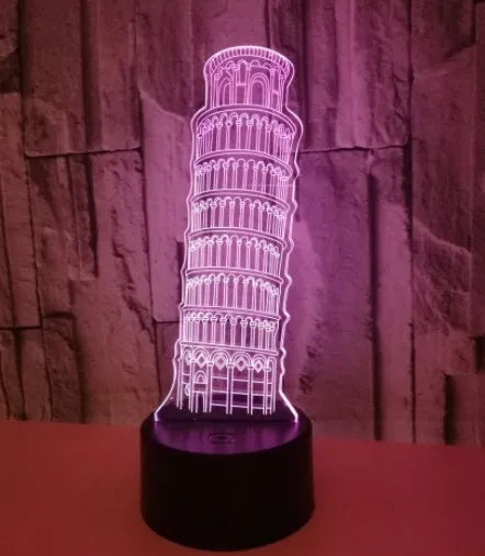 3D Leaning Tower of Pisa nightlight with layered acrylic design and LED illumination