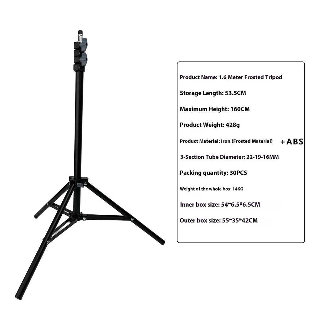 Frosted finish tripod light stand with extended legs and mobile phone holder mounted