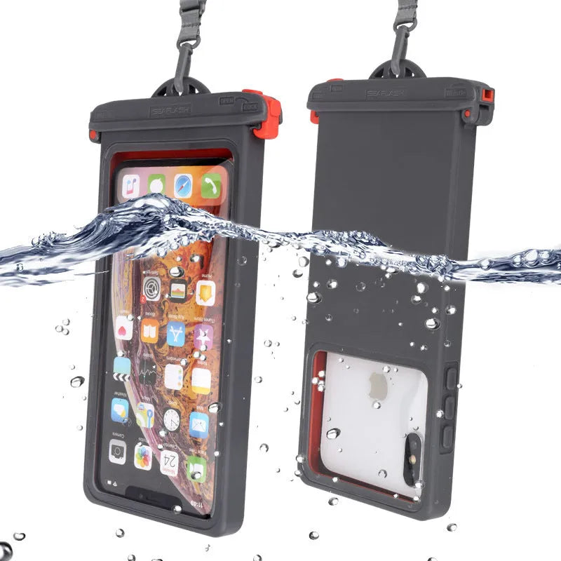 Grey touch screen waterproof phone bag 18.5x9cm for river rafting outdoor use