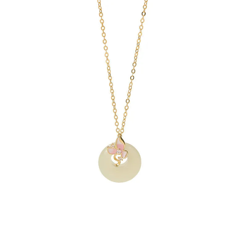 925 silver orchid necklace with peace buckle fastening and geometric flower pendant on O-ring chain