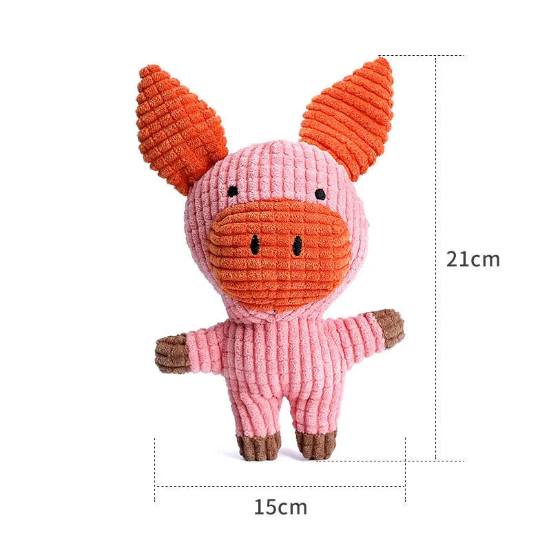 Colourful animal-shaped plush dog chew toy with squeaker for small dogs.