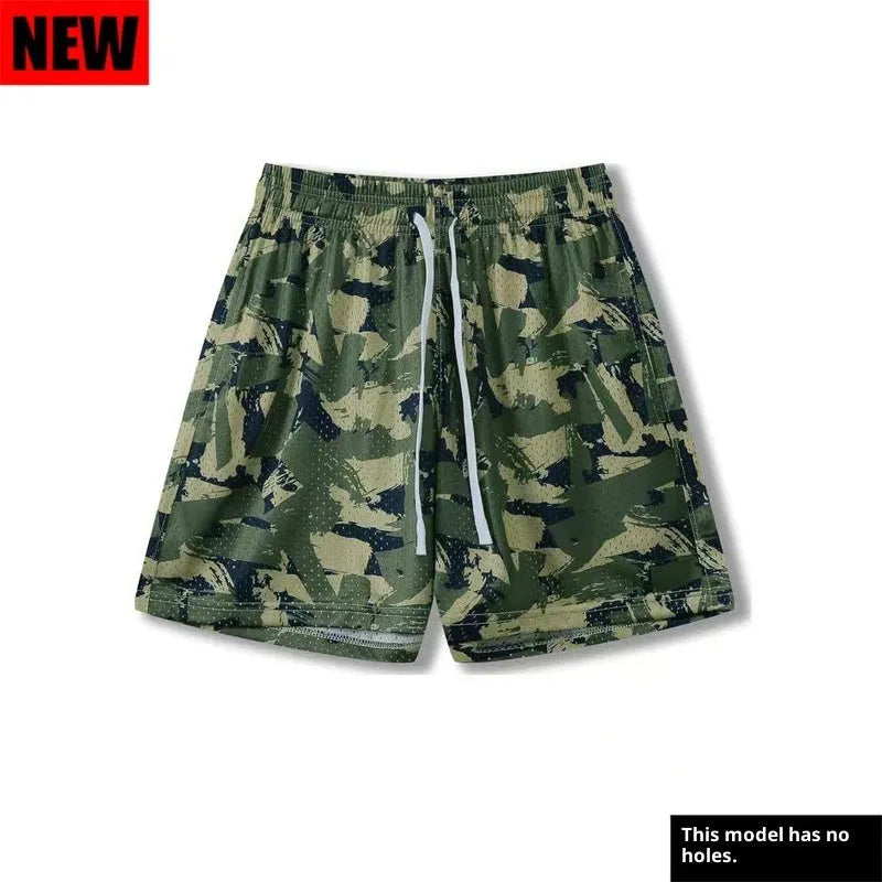 Casual fitness muscle sports shorts in green, loose fit, breathable cotton blend, for running or cycling