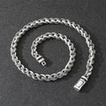 Men's keel chain titanium steel necklace in antique silver finish showing geometric design details