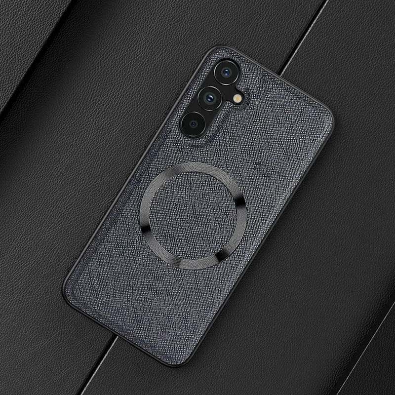 Magnetic protective cross CD phone case for Samsung in imitation leather with anti-fall and anti-fingerprint finish, Charming Purple colour
