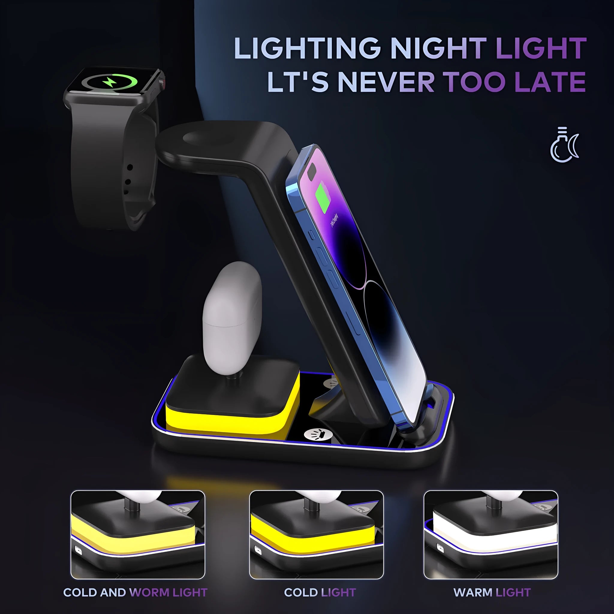 Black vertical wireless charger charging smartphone