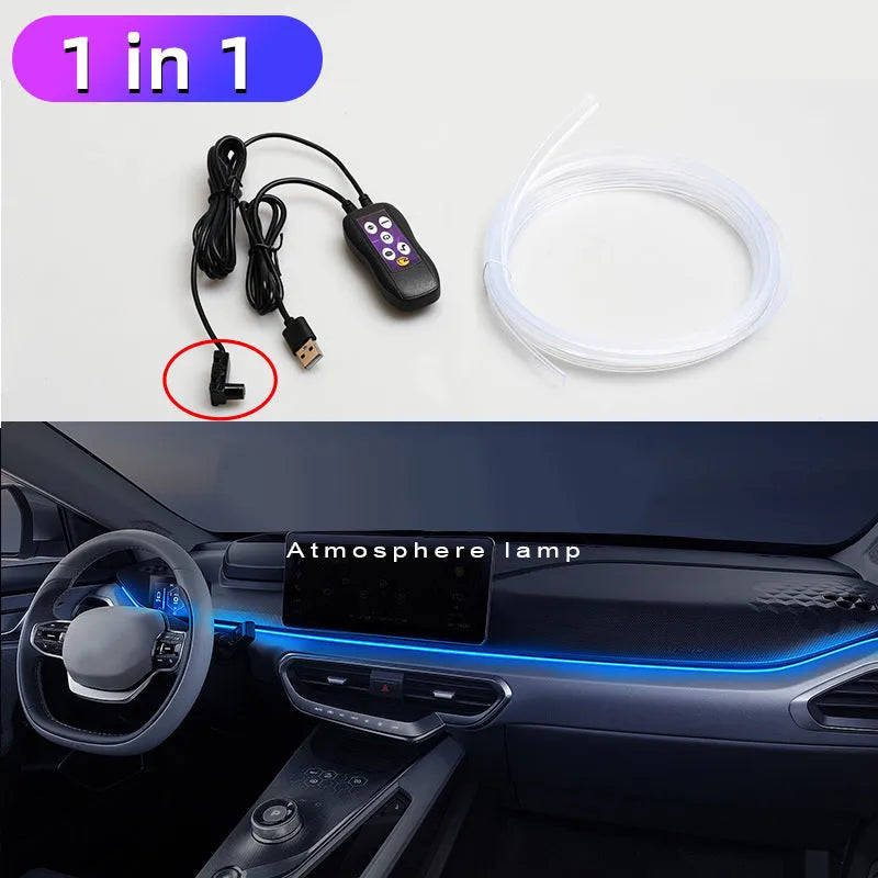 Car LED atmosphere light with USB connection for centre console and instrument panel colour changing illumination