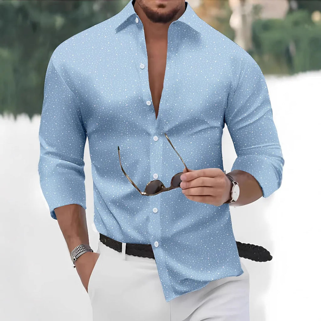 Polka dot bronzing printed casual long sleeve shirt cardigan in black, sky blue, white, dark red, or navy blue