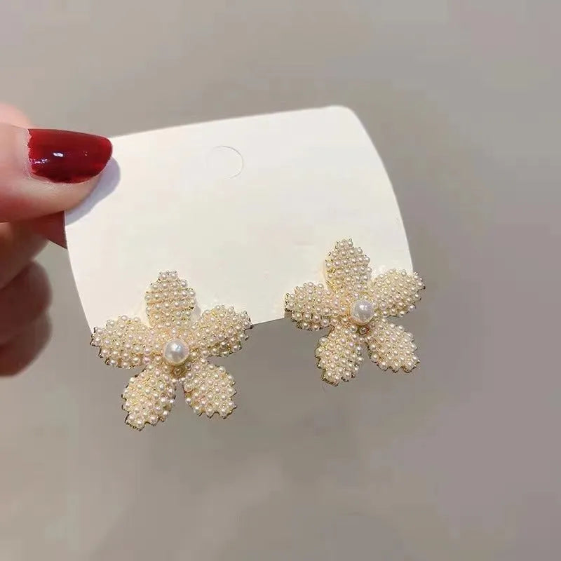 Korean style women's fruit-themed earrings in alloy with electroplated gold, silver, pearl flower, and starfish pearl finishes.