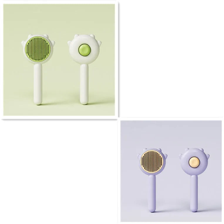 Cat comb with stainless steel teeth and ABS handle in green colour for hair removal and massage