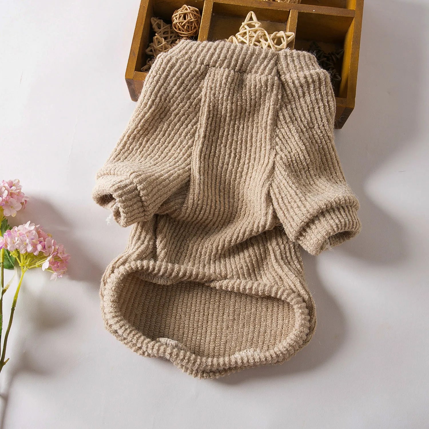 Brown cloth dog sweater pullover for small breed dog on a white background