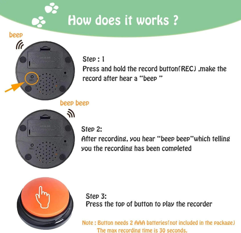 Voice recording button pet training buzzer in assorted colours for dog and cat communication