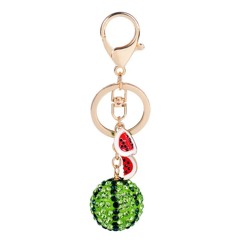 Green watermelon-shaped zinc alloy keychain measuring 12cm long